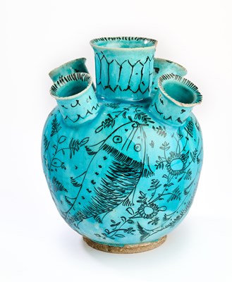 Lot 177 - A QAJAR TURQUOISE GLAZED FLOWER VASE, PERSIA, 19TH CENTURY