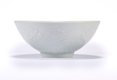 Lot 5 - A CHINESE CELADON-GLAZED 'LOTUS' BOWL, YONGZHENG MARK AND POSSIBLY OF THE PERIOD