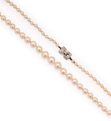 Lot 49 - CULTURED PEARL AND DIAMOND NECKLACE, 1920s