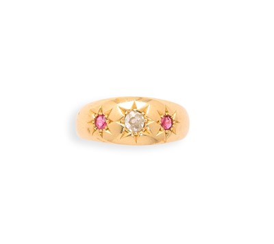Lot 634 - RUBY, DIAMOND AND GOLD RING, 1919