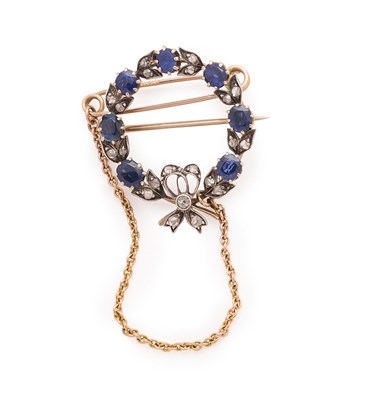 Lot 654 - SAPPHIRE AND DIAMOND BROOCH, 1900s