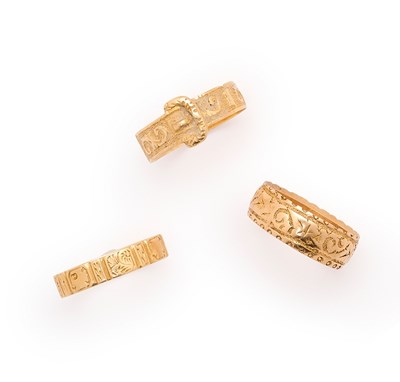 Lot 605 - THREE GOLD BAND RINGS