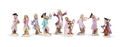 Lot 13 - A GROUP OF NINE MEISSEN MONKEY BAND (AFFENKAPELLE) FIGURES, MID 19TH CENTURY