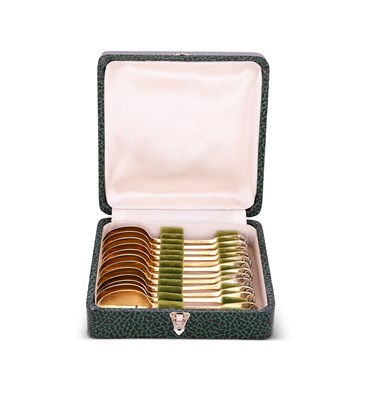 Lot 131 - A SET OF TWELVE FRENCH SILVER-GILT COFFEE SPOONS, MAKER'S MARK INDECIPHERABLE, 20TH CENTURY