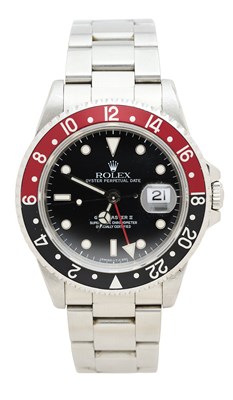 Lot 518 - ROLEX, GMT MASTER II, REF.16710: GENTLEMAN'S STAINLESS STEEL BRACELET WATCH, CIRCA 1994