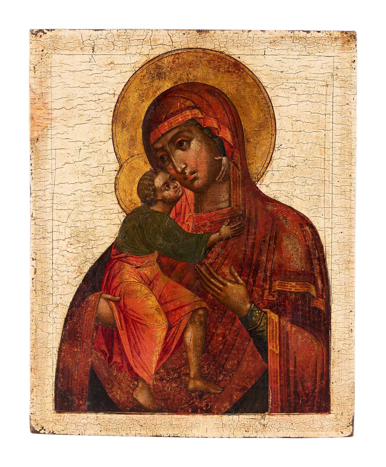 Lot 65 - AN ICON OF VIRGIN ELEOUSA, RUSSIAN, 19TH CENTURY