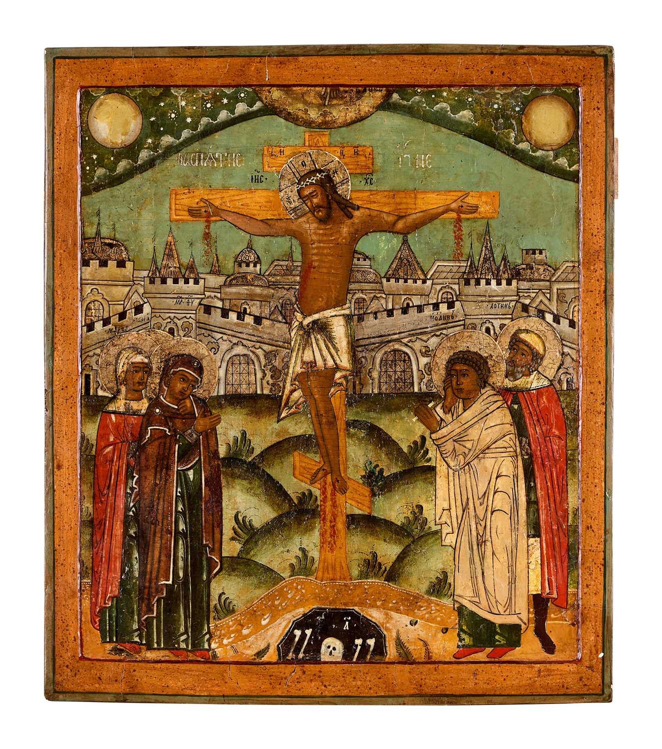 Lot 40 - AN ICON OF THE CRUCIFIXION, RUSSIAN, 18TH CENTURY