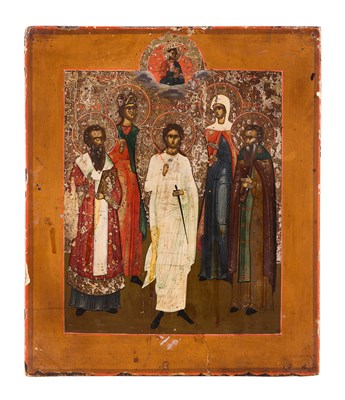 Lot 525 - AN ICON OF THE MATRYR AND SAINTS, RUSSIAN, CIRCA 1800