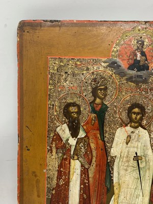 Lot 62 - AN ICON OF THE MATRYR AND SAINTS, RUSSIAN, CIRCA 1800