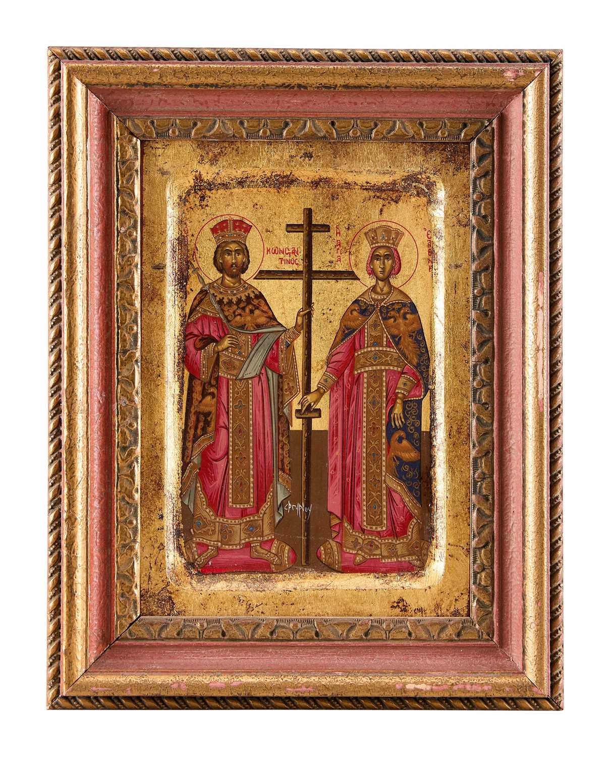 Lot 46 - AN ICON OF SAINTS CONSTANTINE AND HELENA, GREEK, CIRCA 1700