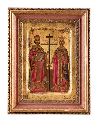 Lot 46 - AN ICON OF SAINTS CONSTANTINE AND HELENA, GREEK, CIRCA 1700