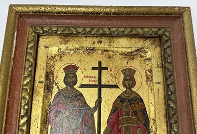 Lot 46 - AN ICON OF SAINTS CONSTANTINE AND HELENA, GREEK, CIRCA 1700
