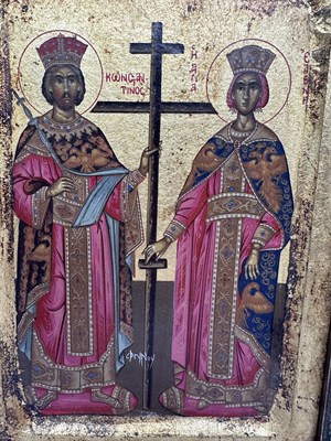 Lot 46 - AN ICON OF SAINTS CONSTANTINE AND HELENA, GREEK, CIRCA 1700