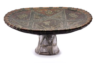 Lot 206 - A LARGE SILVER AND WHITE METAL MOUNTED RITUAL BOWL, MOROCCO, 19TH/20TH CENTURY