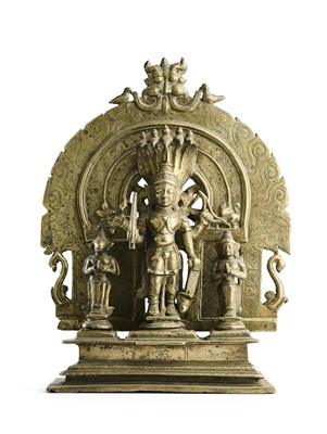 Lot 193 - A LARGE BRONZE VIRABHADRA SHRINE, WESTERN DECCAN, 18TH CENTURY