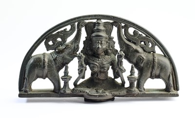 Lot 41 - A BRONZE ELEMENT PROBABLY FROM A HANGING LAMP, KERALA, SOUTH INDIA, CIRCA 18TH CENTURY
