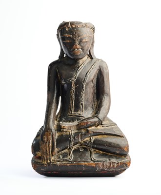 Lot 227 - A FRAGMENTARY GILT LACQUERED WOOD FIGURE OF BUDDHA, BURMA (MYANMAR), 19TH CENTURY