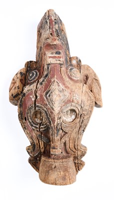 Lot 228 - A TOBA BATAK HEAD OF A MYTHICAL BEAST (SINGA), SUMATRA, INDONESIA, CIRCA 1900