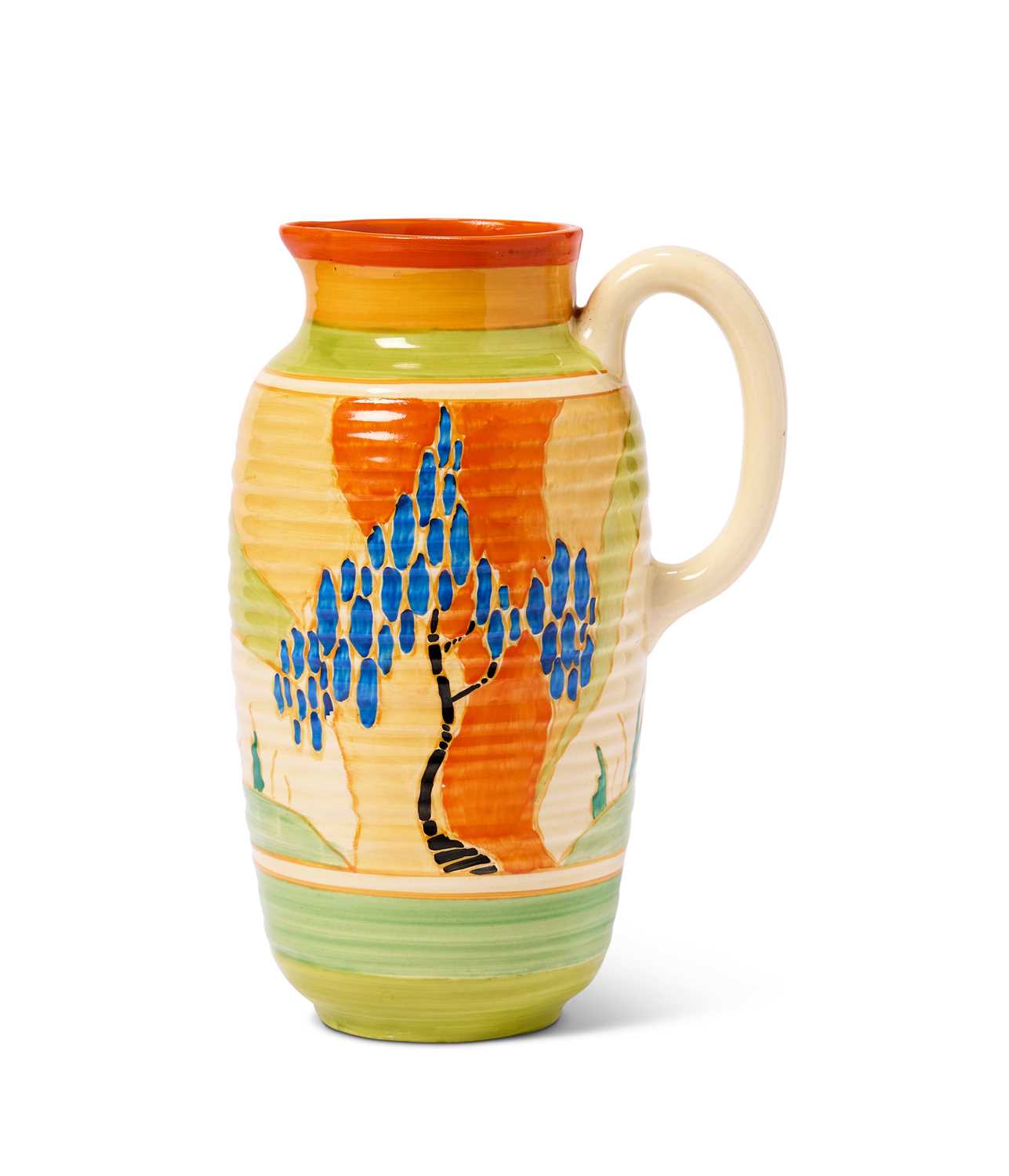 Lot 26 - A CLARICE CLIFF 'GREEK' SHAPE JUG, EARLY 1930s