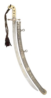 Lot 198 - AN IMPORTANT SILVER-MOUNTED MAMELUKE-HILTED SABRE