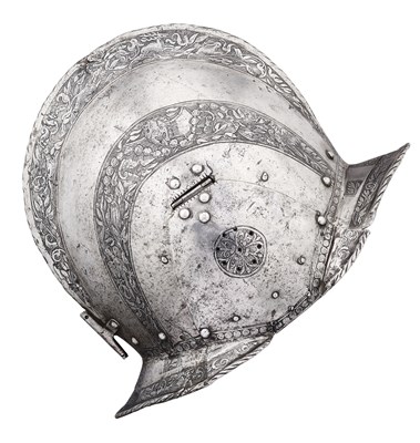 Lot 203 - A RARE NORTH GERMAN ETCHED BURGONET, BRUNSWICK, CIRCA 1550-60
