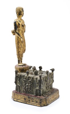 Lot 283 - A RATNAKOSIN LACQUERED GILT BRONZE FIGURE OF PHRA MALAI VISITING HELL, THAILAND, 19TH CENTURY