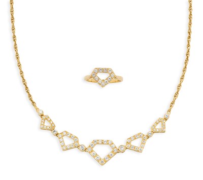 Lot 763 - GARRARD & CO: DIAMOND NECKLACE AND RING, 1990