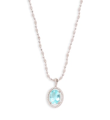 Lot 796 - PARAIBA TOURMALINE AND DIAMOND PENDANT