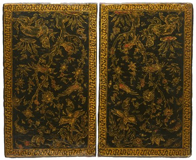 Lot 11 - A PAIR OF QAJAR BOOK COVERS IN A SAFAVID STYLE, PERSIA, 19TH CENTURY