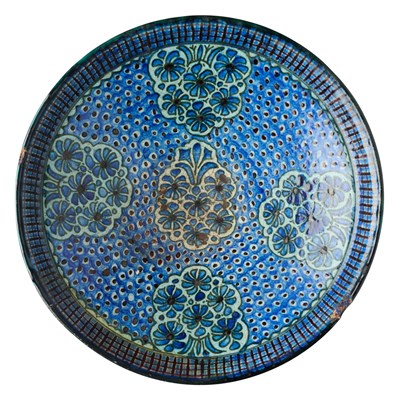 Lot 173 - A CENTRAL ASIAN POTTERY DISH, PROBABLY KOKAND, UZBEKISTAN, 19TH CENTURY