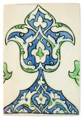 Lot 388 - A DAMASCUS BORDER TILE FRAGMENT, OTTOMAN SYRIA, LATE 16TH CENTURY