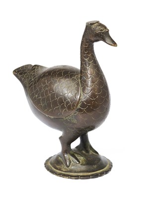 Lot 196 - A BRONZE FIGURE OF A GOOSE OR HAMSA, NORTH INDIA OR DECCAN, INDIA, CIRCA 17TH CENTURY