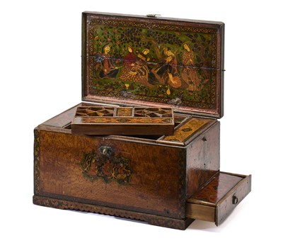 Lot 216 - A PAINTED AND LACQUERED WOOD CASKET, LATE SAFAVID OR ZAND, PERSIA, 18TH CENTURY