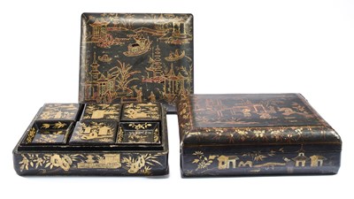 Lot 33 - TWO CHINESE EXPORT LACQUER GAMES BOXES AND COVERS, QING DYNASTY, 19TH CENTURY