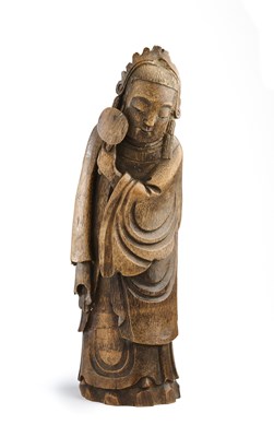 Lot 87 - A CHINESE BAMBOO FIGURE OF A FEMALE DEITY, QING DYNASTY, 19TH CENTURY