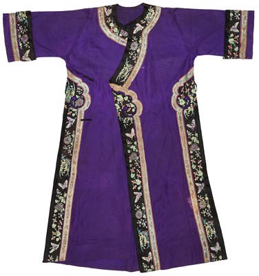 Lot 55 - A CHINESE WOMAN'S SILK EMBROIDERED PURPLE-GROUND ROBE, CHANGYI, QING DYNASTY, LATER 19TH CENTURY
