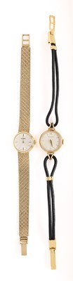 Lot 541 - JAEGER LECOULTRE: LADYS GOLD COCKTAIL WATCH; AND ROAMER: LADYS GOLD BRACELET WATCH
