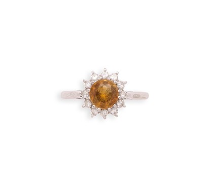 Lot 797 - CITRINE, DIAMOND AND GOLD CLUSTER RING, 1974