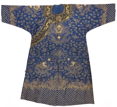 Lot 58 - A CHINESE GOLD THREAD 'NINE DRAGON' ROBE, QING DYNASTY, 19TH CENTURY