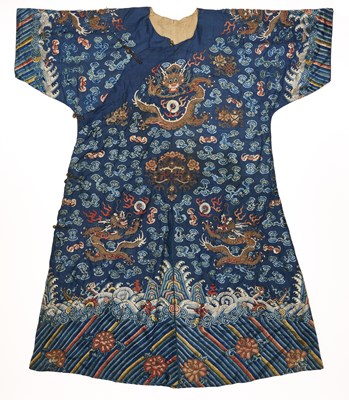 Lot 59 - A CHINESE WOMAN'S SILK AND GOLD THREAD 'NINE DRAGON' ROBE, JIFU, QING DYNASTY, 19TH CENTURY