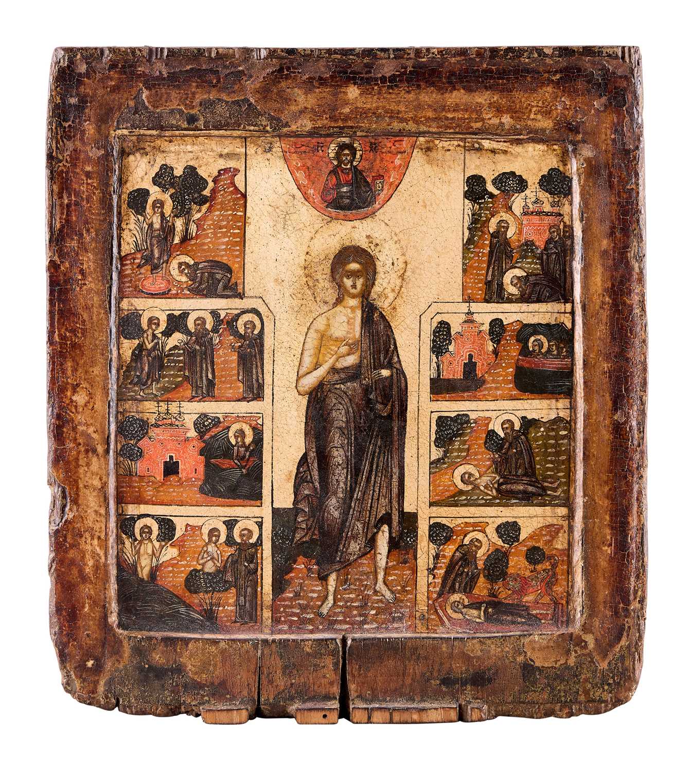Lot 36 - AN ICON OF SAINT MARY OF EGYPT AND SCENES FROM HER LIFE, RUSSIAN, CIRCA 1700