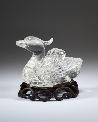 Lot 112 - A CHINESE ROCK CRYSTAL MANDARIN DUCK, 20TH CENTURY
