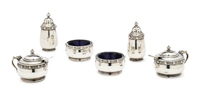 Lot 167 - A SIX-PIECE SILVER CONDIMENT SET, OLLIVANT & BOTSFORD OF MANCHESTER, BIRMINGHAM, 1938