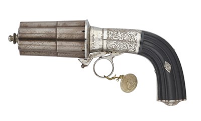 Lot 409 - A FINE FRENCH LEFAUCHAUX PATENT PIN-FIRE SIX-SHOT REVOLVER SIGNED INV. ON LEFAUCHEUX BTE