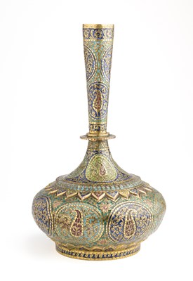 Lot 220 - AN ENAMELLED COPPER-GILT BOTTLE (SURAHI), KASHMIR, 19TH CENTURY