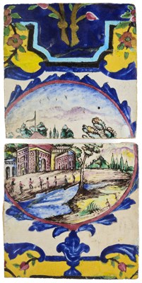 Lot 106 - TWO QAJAR POLYCHROME TILES, PERSIA, LATE 19TH CENTURY
