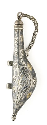 Lot 101 - A SAFAVID PARCEL GILT AND NIELLO SILVER SCENT BOTTLE, PERSIA, 18TH CENTURY