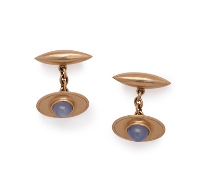 Lot 553 - PAIR OF STAR SAPPHIRE CUFFLINKS, 1900s