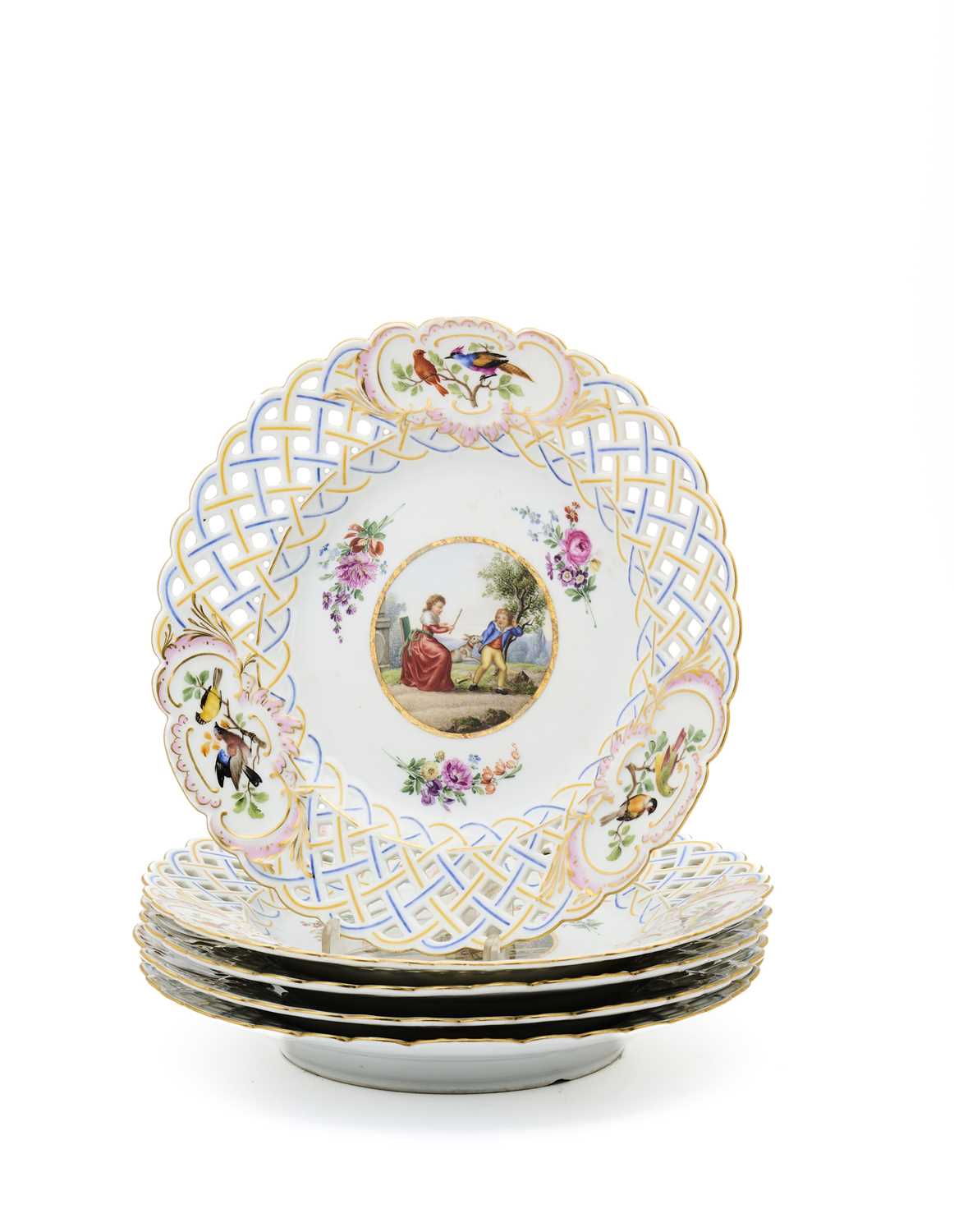 Lot 21 - A SET OF FIVE MEISSEN PLATES, LATER 19TH CENTURY