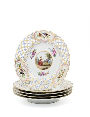 Lot 513 - A SET OF FIVE MEISSEN PLATES, LATER 19TH CENTURY